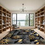 Gold Black Paisley Sunburst Collage Rug