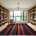 Deep Blue Red Stripe Composition Rug