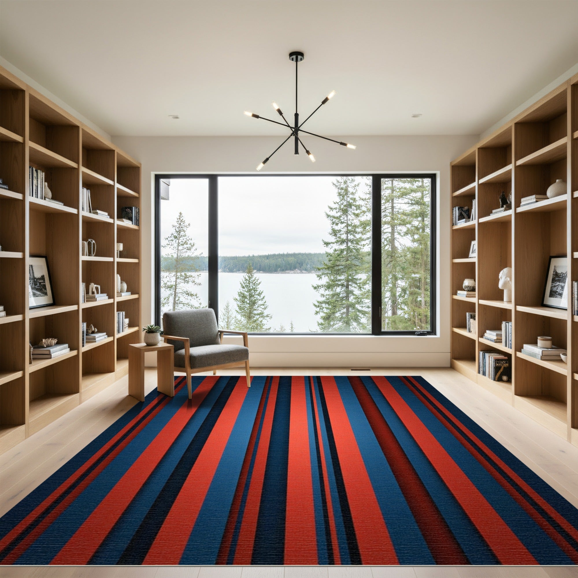 Deep Blue Red Stripe Composition Rug