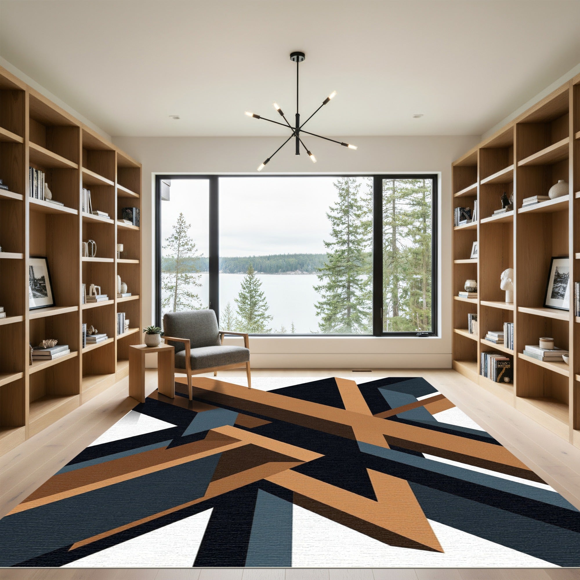Geometric Bronze and Charcoal Abstract Structure Rug