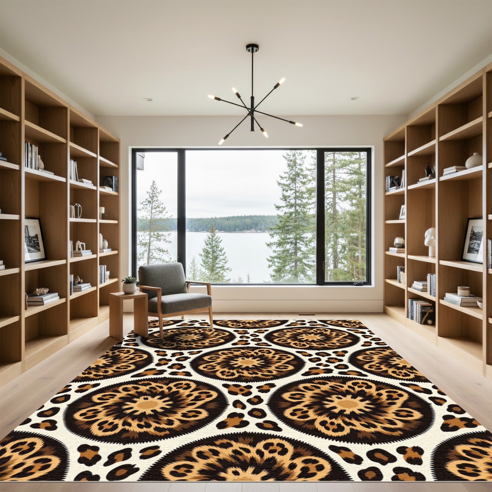 Animal Print Medallion Beige Rug