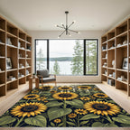 Vibrant Golden Sunflower Garden Illustration Rug