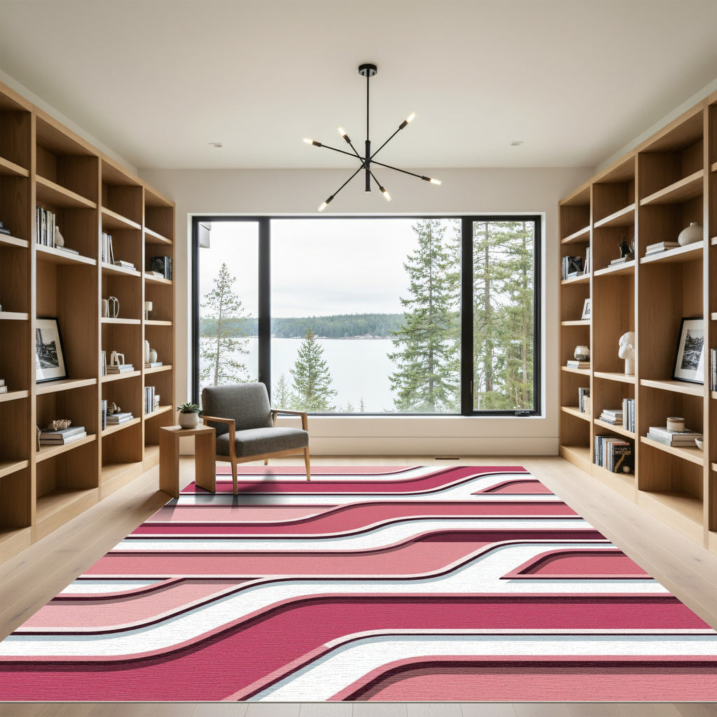 Modern Pink Gradual Wave Rug