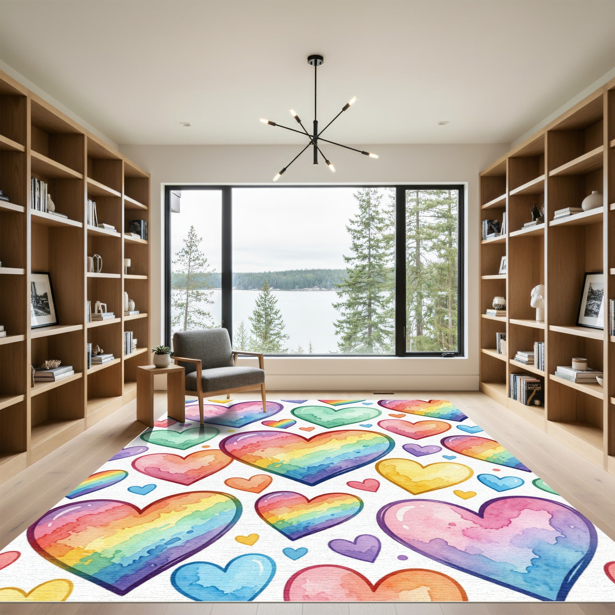 Watercolor Rainbow Heart Collage Rug