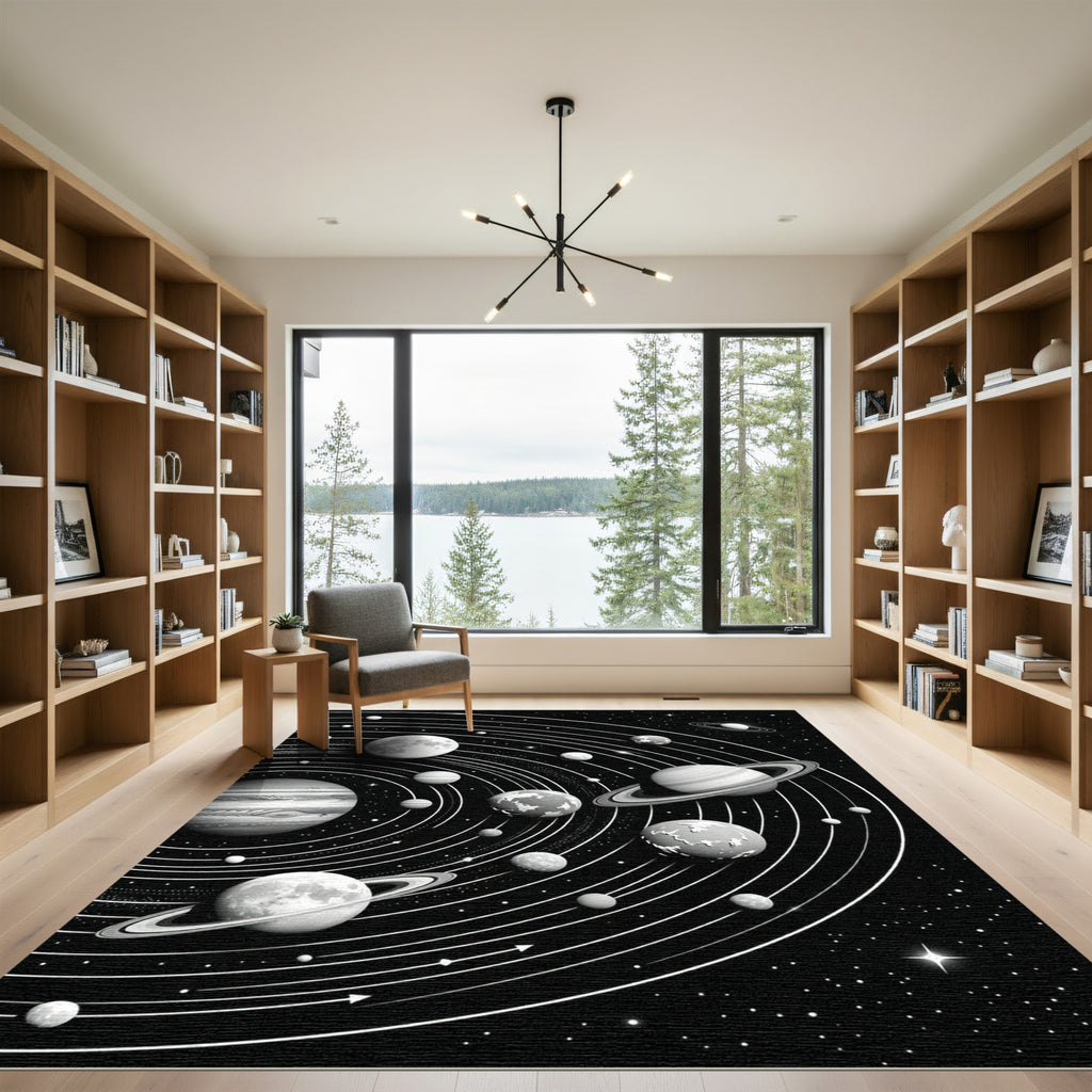 Monochromatic Cosmic Solar System Galaxy Art Rug