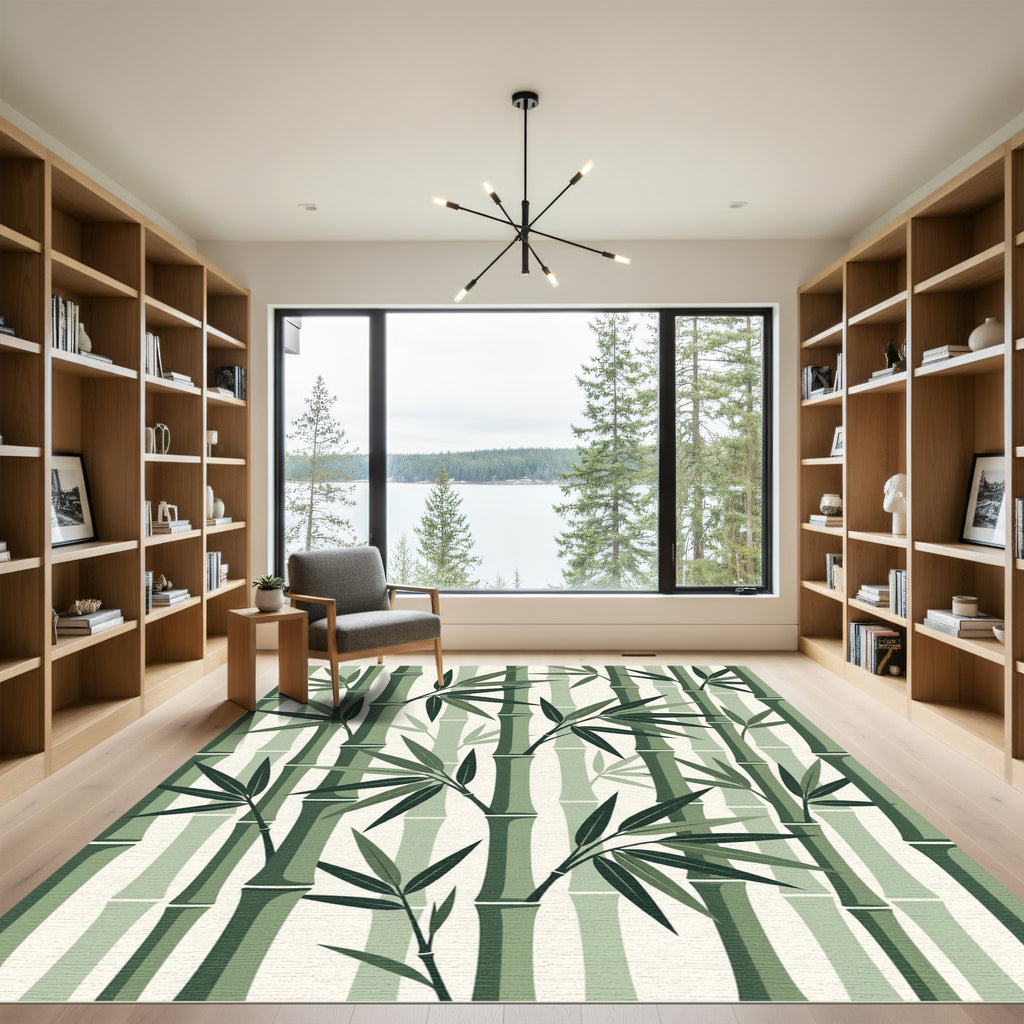 Serene Sage Bamboo Forest Illustration Rug