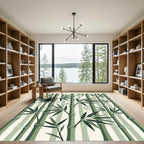 Serene Sage Bamboo Forest Illustration Rug