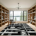 Monochromatic Brutalist Jet Abstract Rug