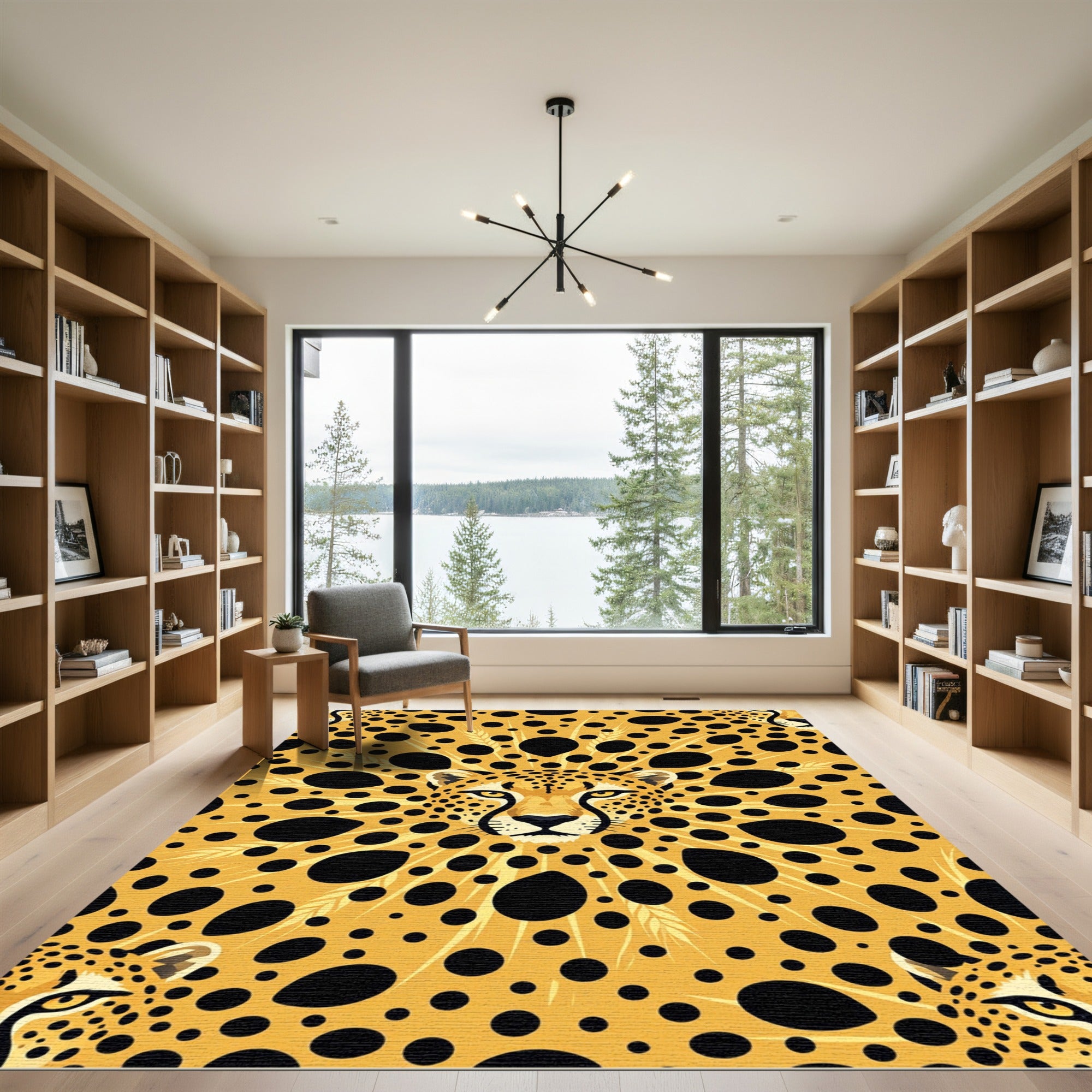Bold Golden Cheetah Radial Abstract Rug