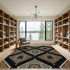 Black Gold Ornate Arch Medallion Diamonds Rug