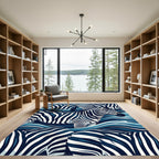 Navy Zebra Striped Abstract Wave Rug
