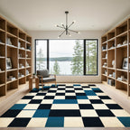 Deep Blue Checkerboard Squares Rug