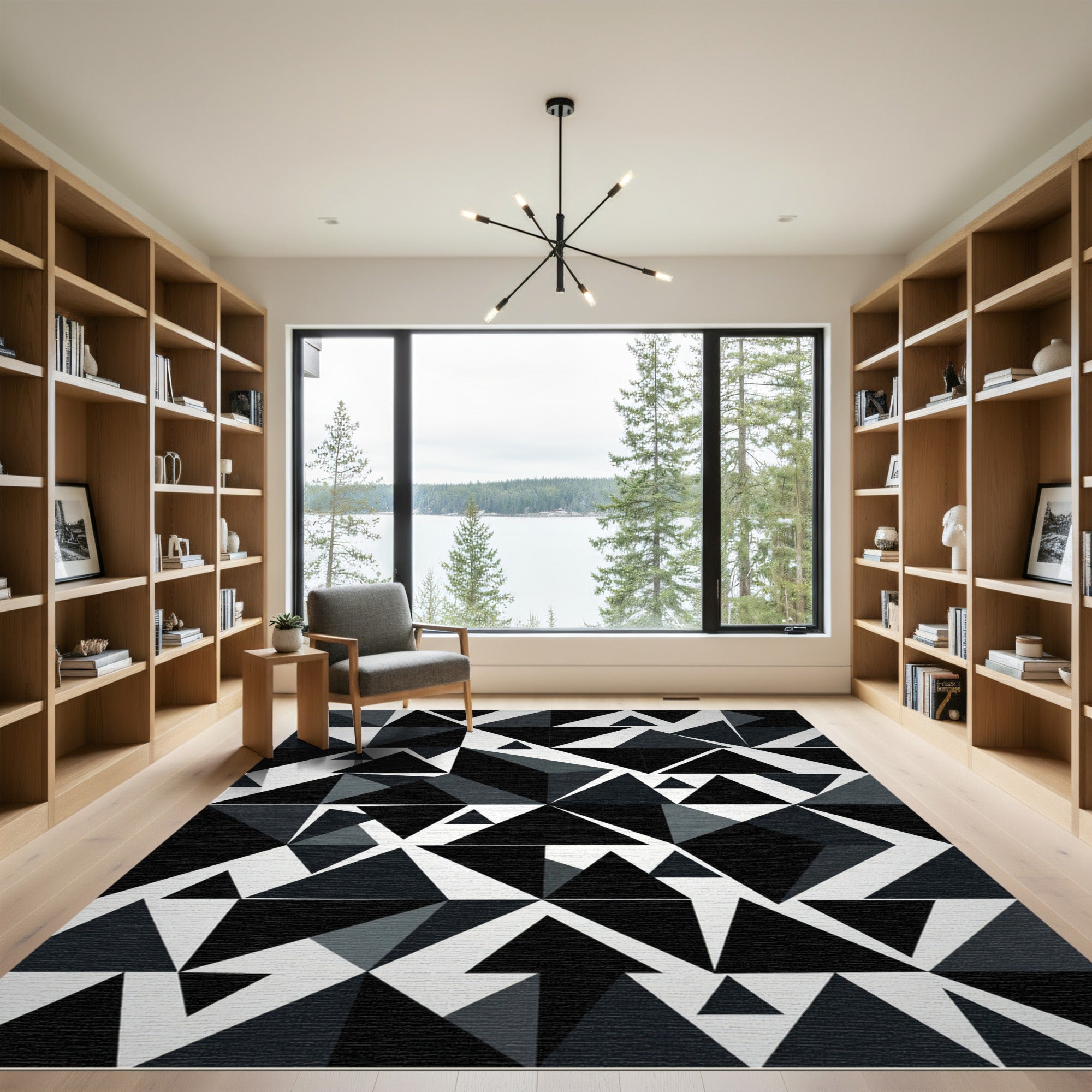 Monochrome Angular Geometric Abstract Rug