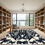 Elegant Black Bow Ribbon Medallion Rug