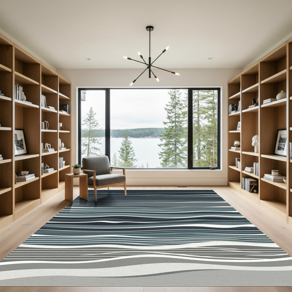 Deep Blue Abstract Wave Ripples Rug