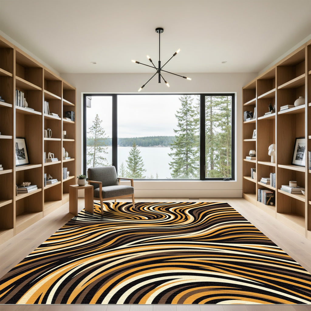 Abstract Earthy Tones Flowing Wave Rug