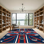 Geometric Hockey Stick and Puck Art Rug