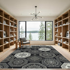 Monochromatic Geometric Mandala Octagon Art Rug