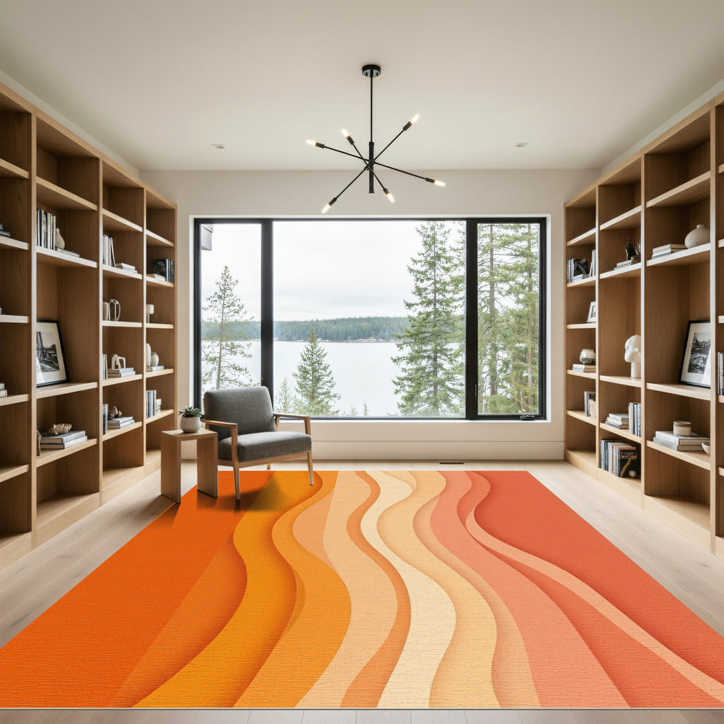 Sunset Orange Gradient Wave Rug