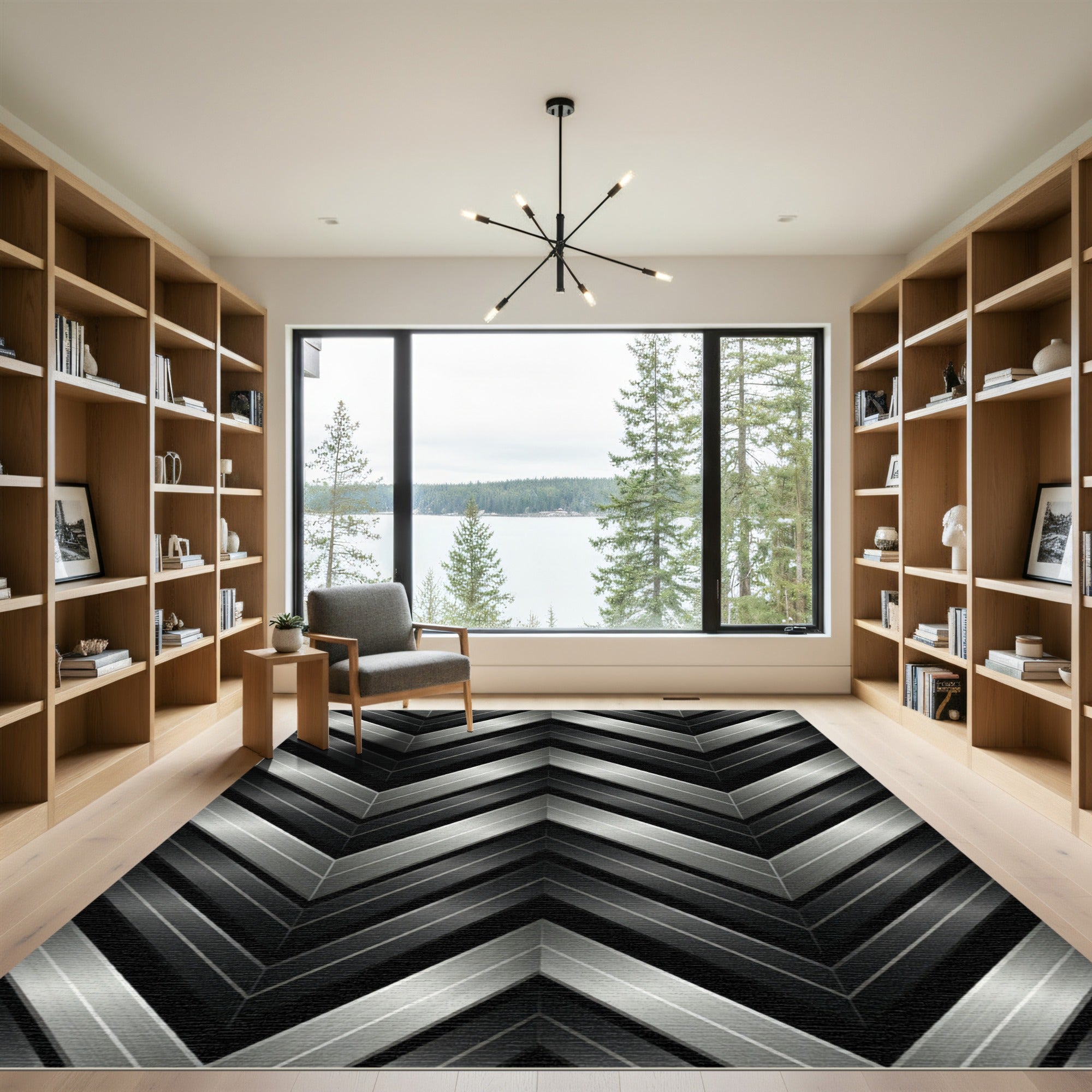 Metallic Silver Chevron Geometric Monochromatic Rug
