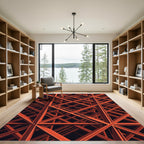 Geometric Orange Industrial Steel Grid Rug