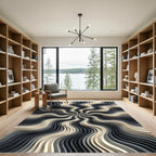 Modern Monochrome Swirl Wave Rug
