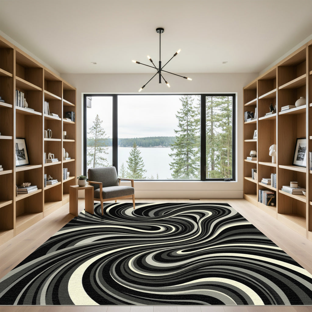 Monochromatic Swirl Optical Illusion Rug
