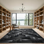 Dark Wood Geometric Parquet Rug