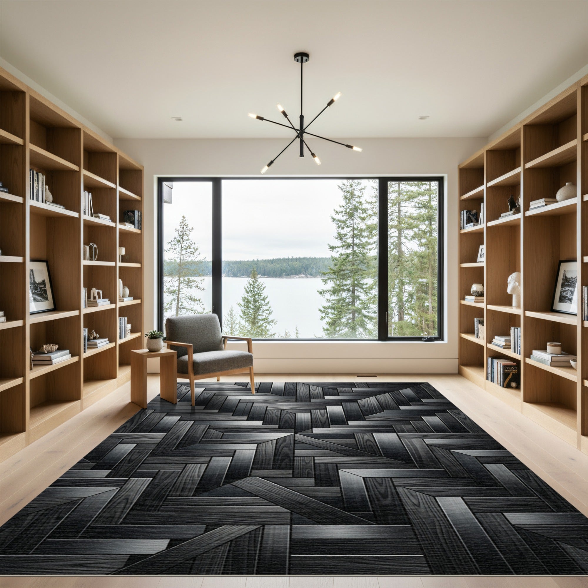 Dark Wood Geometric Parquet Rug