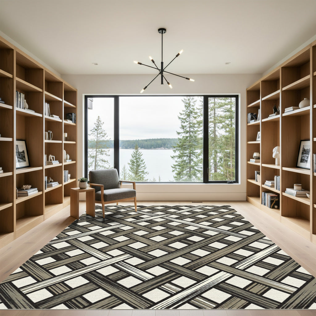 Woven Tan Neutral Lattice Weave Rug