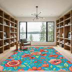 Orange Rose Poppy Floral Meadow Rug