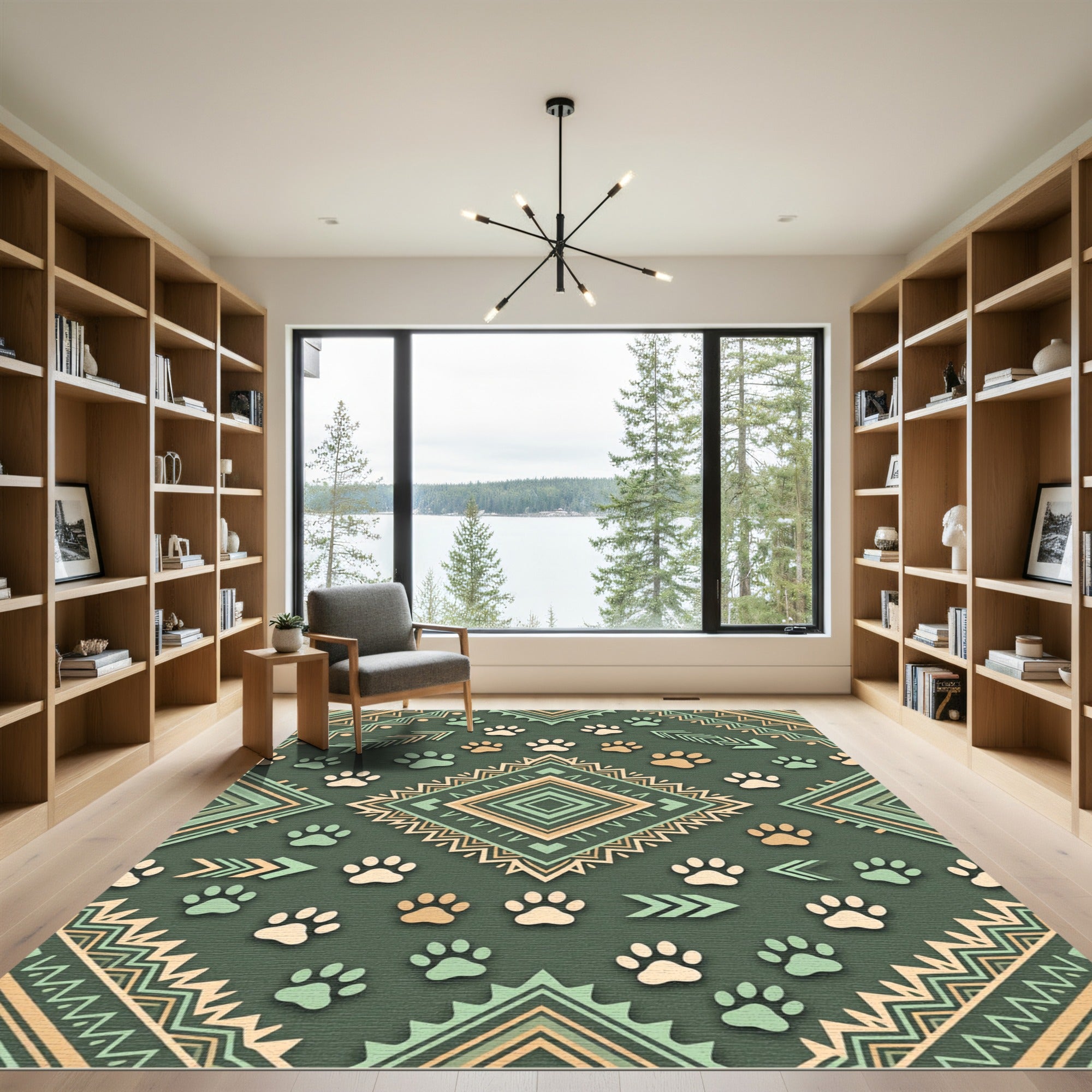 Sage Green Geometric Boho Paw Rug