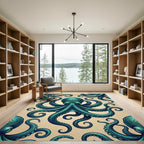 Teal Octopus Peacock Eye Surreal Rug