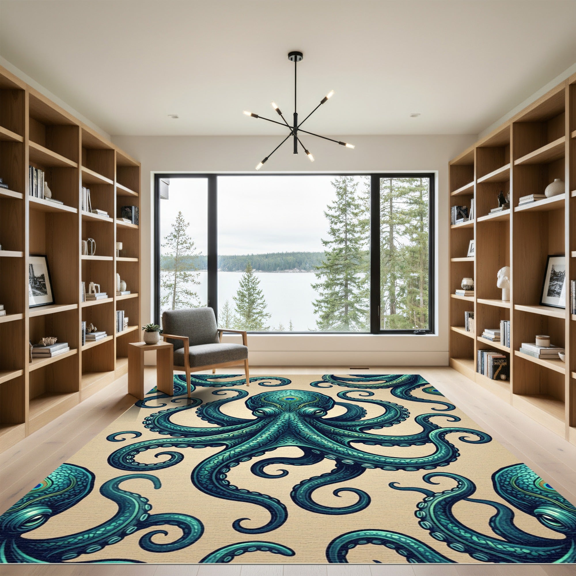 Teal Octopus Peacock Eye Surreal Rug