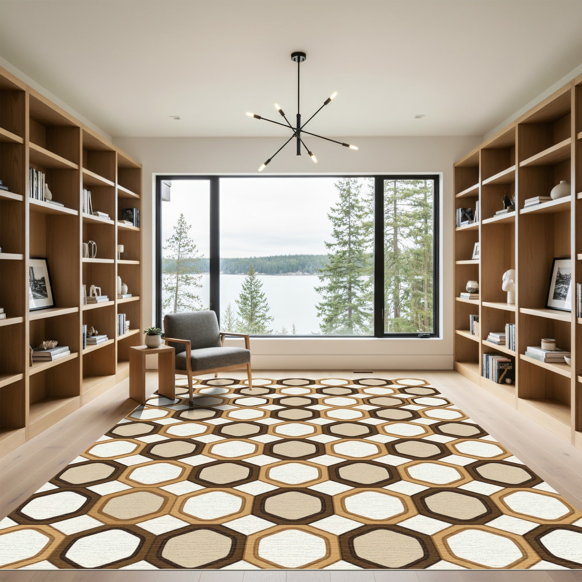 Geometric Honeycomb Neutral Tones Rug