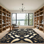 Ornate Black and Gold Interlocking Scroll Rug