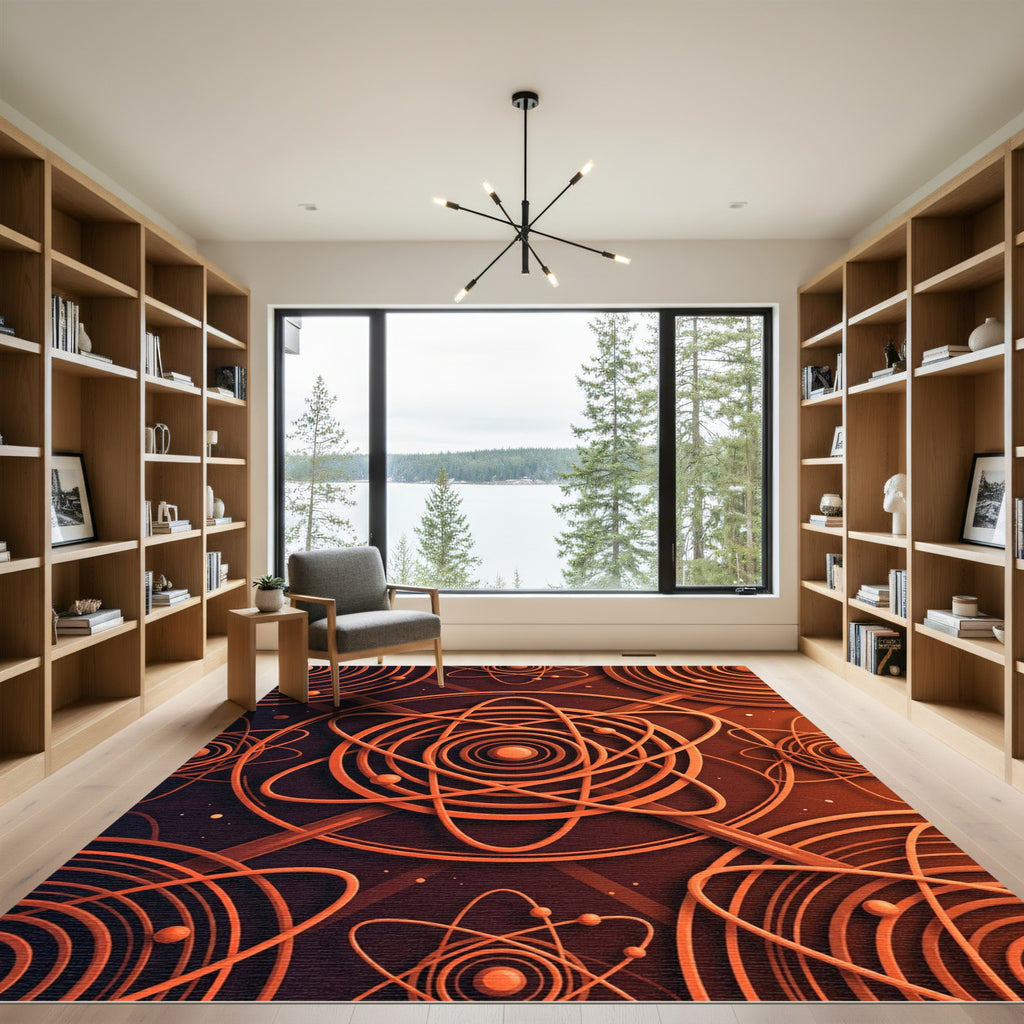 Deep Orange Atomic Orbit Rug