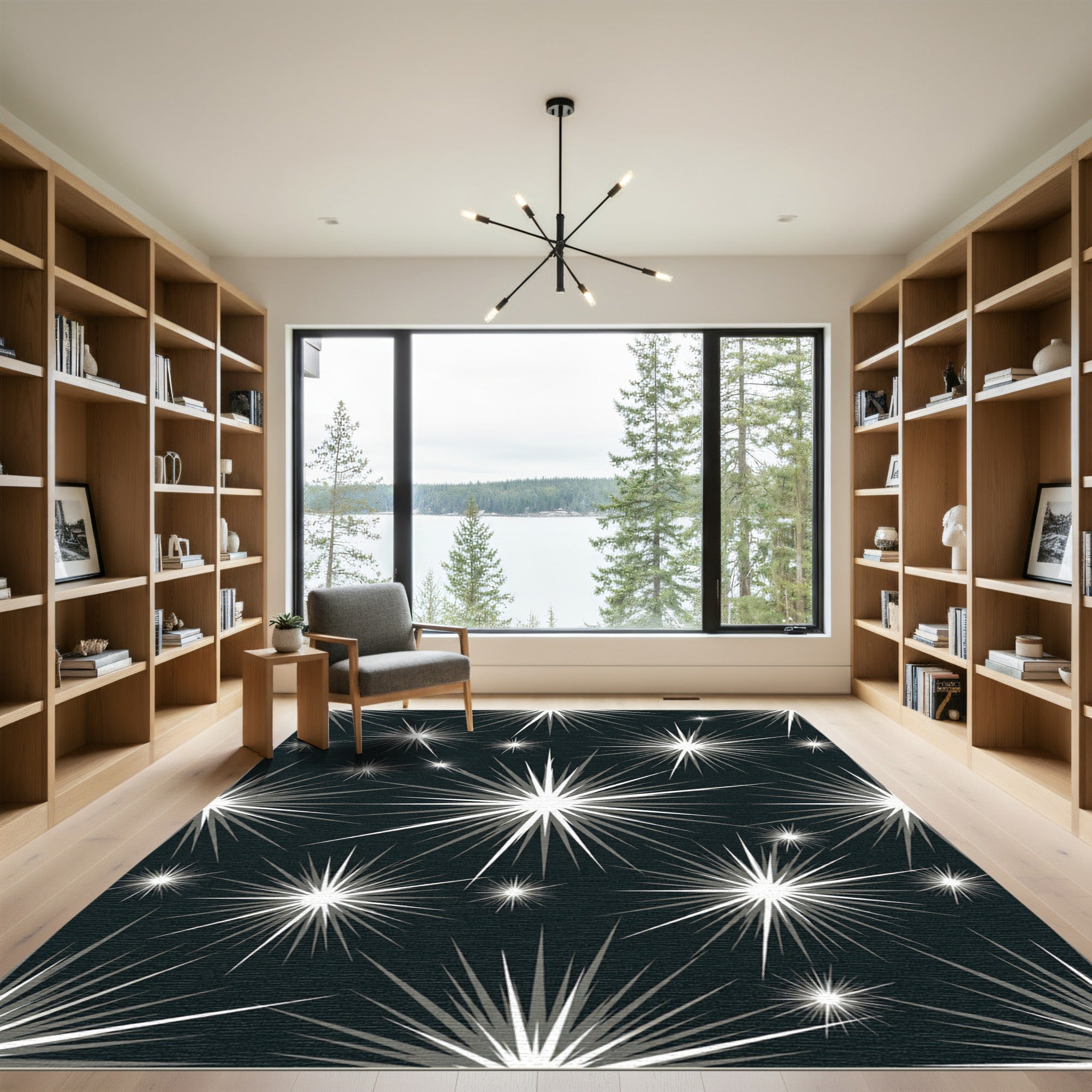 Cosmic White Starburst Burst Rug
