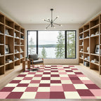 Modern Pink and Burgundy Checkered Grid Rug
