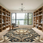 Elegant Gold Lotus Scroll Woven Art Rug