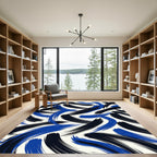Bold Abstract Navy and Blue Swirls Rug