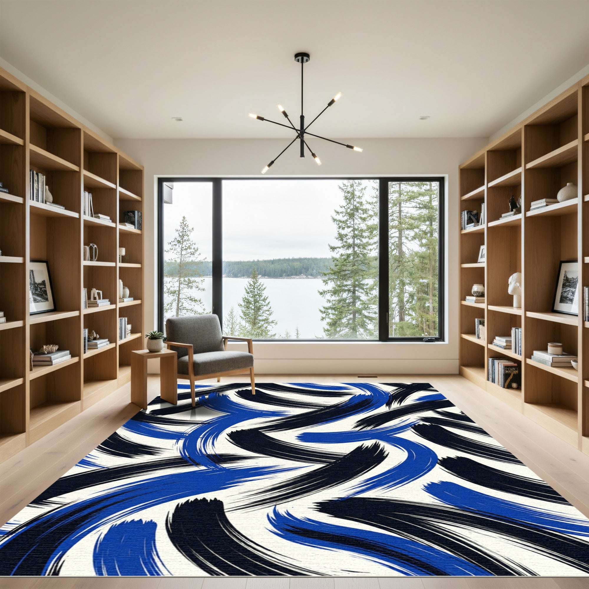 Bold Abstract Navy and Blue Swirls Rug
