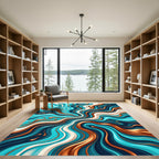Oceanic Gold Swirling Liquid Abstract Rug