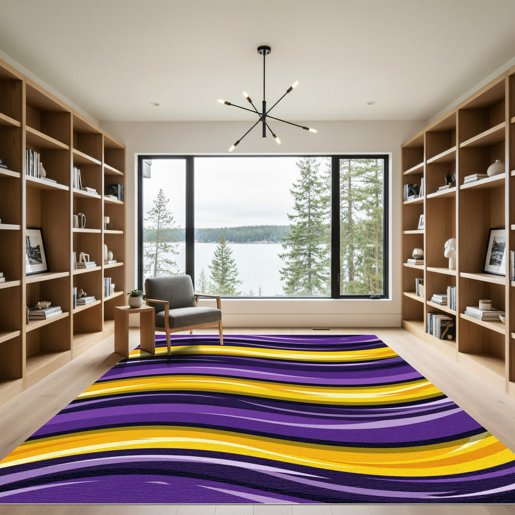 Vibrant Purple Yellow Wavy Stripes Rug