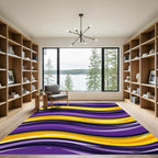 Vibrant Purple Yellow Wavy Stripes Rug