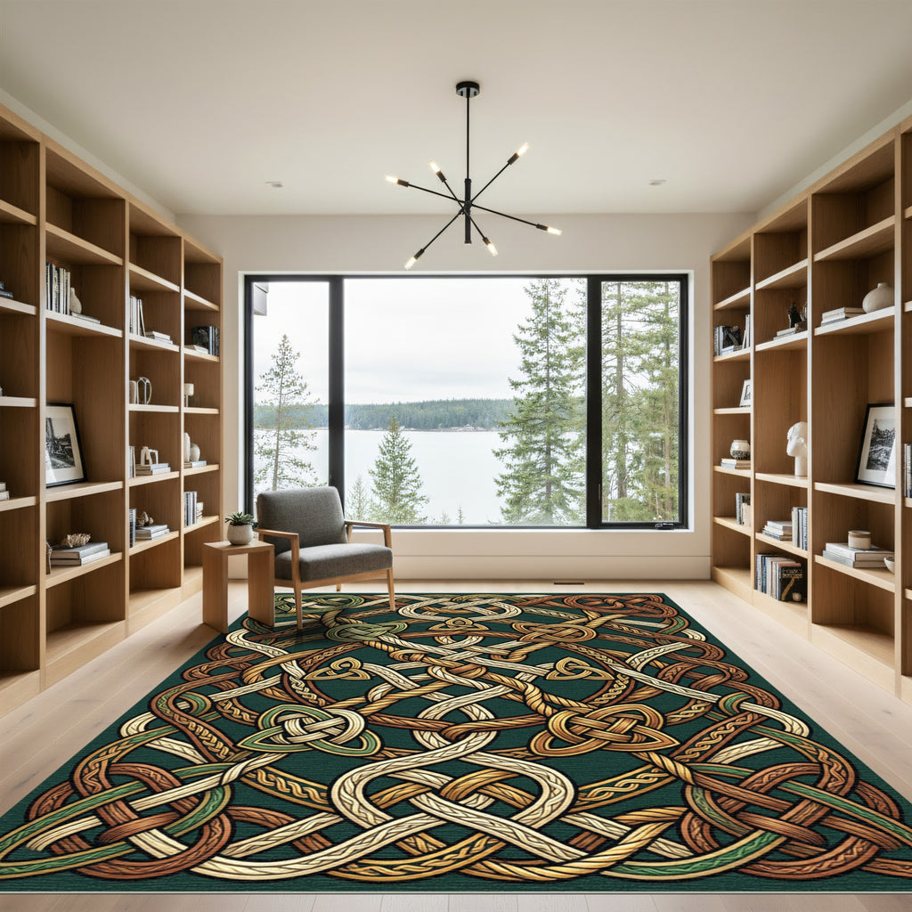 Intricate Celtic Knotwork Earthy Bronze Rug