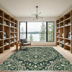 Intricate Sage Green Floral Medallion Rug