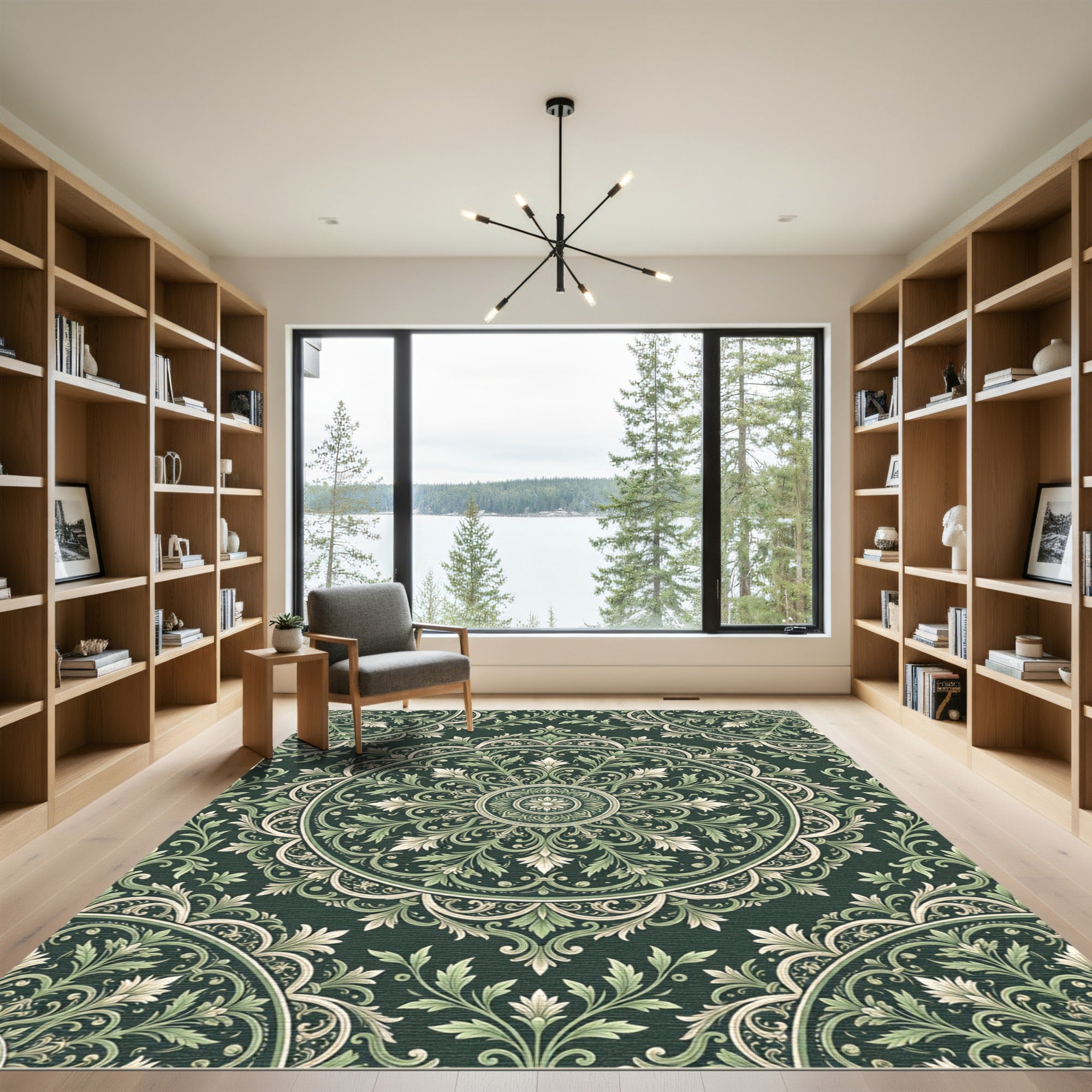 Intricate Sage Green Floral Medallion Rug