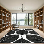 Botanical Monochrome Leaf Silhouette Rug