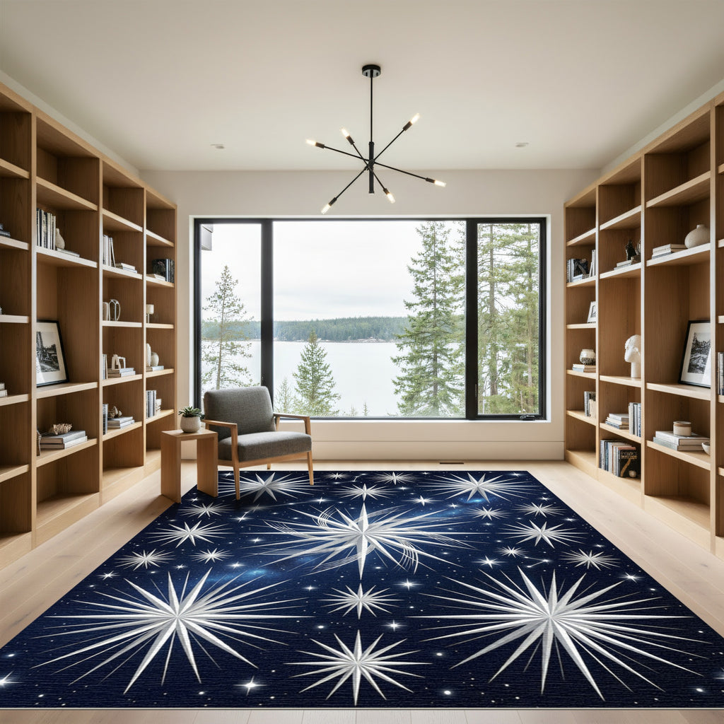 Celestial Silver Star Night Sky Rug